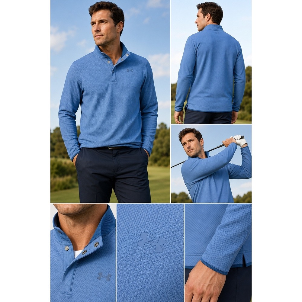 Under Armour Golf ColdGear Pullover Mens Large Blue Snap Mock Neck